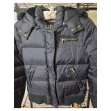 Express Black Puffer Bomber Jacket with Faux Fur Hood Size Small