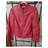 Lock & Love Red Faux Leather Moto Jacket Size Small