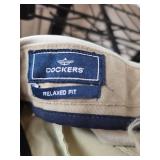 Dockers Relaxed Fit Khakis 34x32, Wrangler and Rustler Jeans 34x32, and Large Swim Trunks