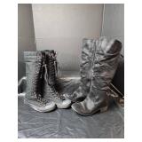 Tall Black Canvas Knee-High Sneaker Boots 7.5/8