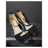Ladies Black Suede Ankle Strap Sandals 7.5