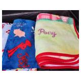 (2) Holiday Themed Plush Blankets and (2) Childrens Blankets