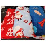 (2) Holiday Themed Plush Blankets and (2) Childrens Blankets