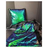 Mermaid Scale Color-Changing Sequin Throw Pillow and Bllanket