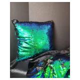 Mermaid Scale Color-Changing Sequin Throw Pillow and Bllanket