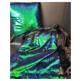 Mermaid Scale Color-Changing Sequin Throw Pillow and Bllanket