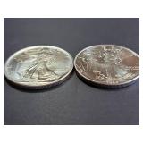 Lot of 2 1992 American Silver Eagle One Dollar Coins 1 Troy Oz Each