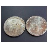 Lot of 2 1992 American Silver Eagle One Dollar Coins 1 Troy Oz Each