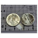 Lot of 2 1992 American Silver Eagle One Dollar Coins 1 Troy Oz Each