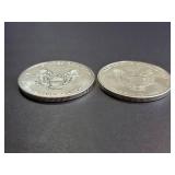 Lot of 2 2020 American Silver Eagle Coins 1 Troy Oz Each