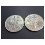 Lot of 2 2009 American Silver Eagle Dollar Coins 1 Troy Oz Each