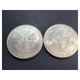 Lot of 2 2009 American Silver Eagle Dollar Coins 1 Troy Oz Each