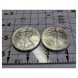 Lot of 2 2009 American Silver Eagle Dollar Coins 1 Troy Oz Each