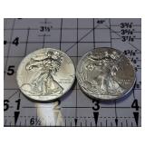 Lot of 2 2014 American Silver Eagle Dollar Coins 1 Troy Oz Each