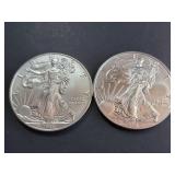 Lot of 2 2019 American Silver Eagle Dollar Coins 1 Troy Oz Each