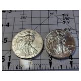 Lot of 2 2019 American Silver Eagle Dollar Coins 1 Troy Oz Each