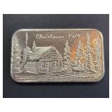 1974 Christmas Silver Art Bar One Ounce .999 Fine Silver 1 Troy Oz
