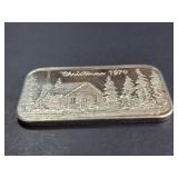 1974 Christmas Silver Art Bar One Ounce .999 Fine Silver 1 Troy Oz