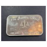 1974 Christmas Silver Art Bar One Ounce .999 Fine Silver 1 Troy Oz