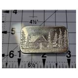 1974 Christmas Silver Art Bar One Ounce .999 Fine Silver 1 Troy Oz