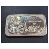 1975 Thanksgiving Silver Art Bar United States Silver Corporation 1 Troy Oz