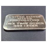 1975 Thanksgiving Silver Art Bar United States Silver Corporation 1 Troy Oz