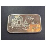 1985 Christmas Silver Art Bar One Troy Ounce 1 Troy Oz