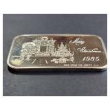 1985 Christmas Silver Art Bar One Troy Ounce 1 Troy Oz