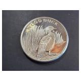 .999 Fine Silver Wood Duck Round 1 Troy Oz
