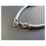 Mexican Sterling Silver Curved Tube Bracelet with Garnets 58.8g