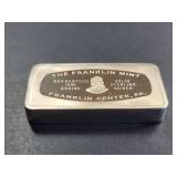 1976 Christmas Franklin Mint Sterling Silver Bar 1000 Grains