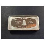 1990 Christmas Franklin Mint Sterling Silver Bar 1000 Grains