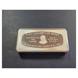 1973 Christmas Franklin Mint Sterling Silver Bar 1000 Grains
