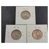 Set of 3 1940 Washington Silver Quarters (1940-S,1940-D,1940)
