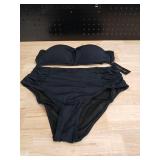 Black Two-Piece Ruched Bandeau Swimsuit Medium  - Retail: $25