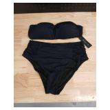 Black Two-Piece Ruched Bandeau Swimsuit Medium  - Retail: $25