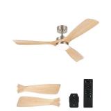 FACTORY SEALED - VONLUCE Ceiling Fans with Lights, 52 Inch Ceiling Fan and Remote, 6 Speed Reversible Noiseless DC Motor, 3CCT, Wood Ceiling Fan for Outdoor Indoor Farmhouse Patios,Nickel  - Retail: $