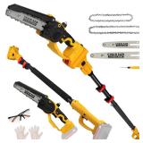 APPEARS NEW - 2-in-1 Cordless 8 Pole Saw & Mini Chainsaw Compatible with DeWALT 20V MAX Battery, Brushless 8 Inch & 6 Inch Telescoping Pole Chainsaw Combo Kit 15 Ft Max Reach for Tree Branches Pruning