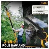 APPEARS NEW - 2-in-1 Cordless 8 Pole Saw & Mini Chainsaw Compatible with DeWALT 20V MAX Battery, Brushless 8 Inch & 6 Inch Telescoping Pole Chainsaw Combo Kit 15 Ft Max Reach for Tree Branches Pruning