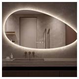 APPEARS NEW - FZYUAN Irregular Bathroom Mirror with 3 Color LED Lights and Anti-Fog, Wall Mounted LED Lighted Backlit Mirror Asymmetrical Makeup Mirror Vanity Mirror Wall Mirror for Bathroom Entrance,