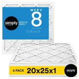 FACTORY SEALED - Simply 20x25x1 Air Filter, Merv 8, MPR 600, 6 Pack, For Home AC Furnace & HVAC (Actual Size: 19.75x24.75"x0.75") DUST, Pet, & Allergy Control