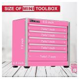 FACTORY SEALED - P.I.T. Mini Pink Tool Box, Portable 5-Drawer Micro Roll Cab Steel Tool Box with Liner, Pink Small Tool Case for Tools Storage, Home DIY