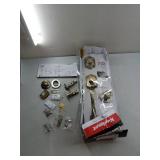 Kwikset Belleview Front Door Lock Handle and Deadbolt Set, Entry Handleset Exterior with Interior Door Knob, Antique Brass, Pick Resistant SmartKey Rekey Deadbolt Security