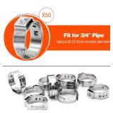 FACTORY SEALED - 50 Pack 3/4 PEX Cinch Clamps, Stainless Steel Single Ear Hose Clamps