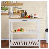FACTORY SEALED - Casual Home Solid Wood Kitchen Island, Natural Maple Top, White Base (New) 40*20*36.5inch  - Retail: $180