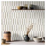 APPEARS NEW - Vamos Peel and Stick Backsplash Seamless Tile for Kitchen and Bathroom,White and Beige Slate PVC Mixed Light Gold Self Adhesive Fish Scale Metal Mosaic Tiles (10 Sheets)