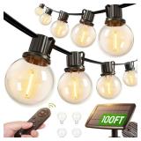 FACTORY SEALED - addlon 100FT Solar String Lights Outdoor with Remote, 54 LED Shatterproof Bulbs, Dimmable & Timable, 3 Light Modes, G40 Waterproof Solar String Lights for Outside Backyard Party Decor