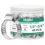 OURU 40PCS Hose Clamps Stainless Steel Adjustable 1/2 3/4"(13-19mm) Worm Gear Hose Clamp, Heavy Duty Metal Small Hose Clamps for Automotive, Pipe, Radiator Plumbing, Fuel Line (40 Clamps Included)