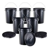APPEARS NEW - United Solutions 5-Gallon Heavy-Duty Buckets with Snap-On Lids, 6-Pack  BPA-Free, Food-Grade Plastic, Multi-Purpose Storage for Home, DIY, and Job Sites  Black (6 Buckets & Lids Incl