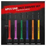 Magnetic Impact Nut Driver Set: 6-Piece SAE Color Coded Nut Setter Set 6 Inch Length CR-V Nut Driver Tool Set 1/4 Inch Hex Shank Extra Long Nut Driver Bit Set
